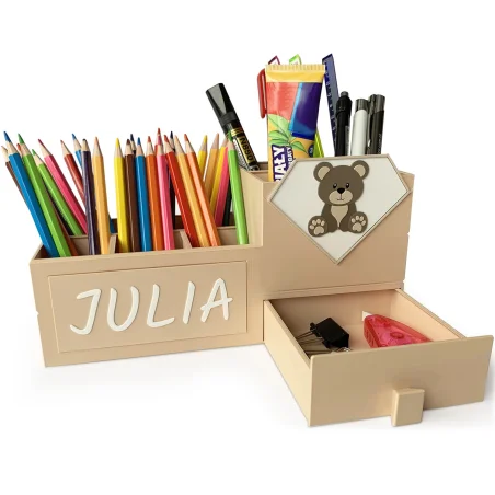 XL Desk Organizer with Drawer and Child's Name Crayon Holder