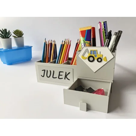 XL Desk Organizer with Drawer and Child's Name Crayon Holder