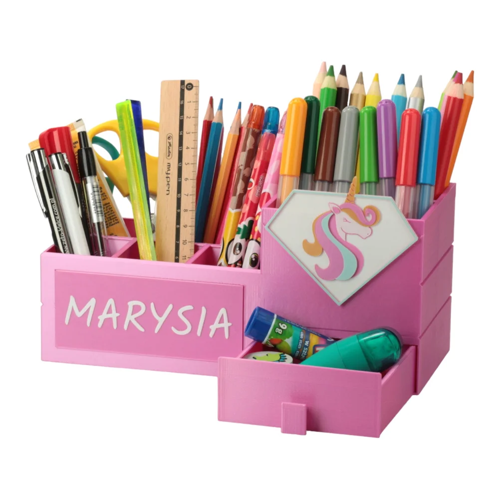XL Desk Organizer with Drawer and Child's Name Crayon Holder
