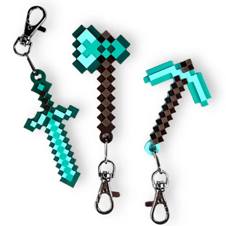 3D Pixel Diamond Sword Keychain
