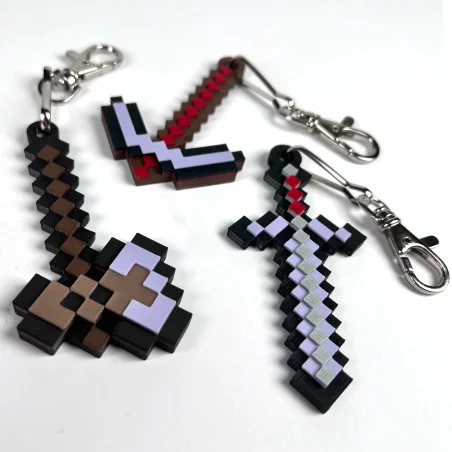 3D Netherite Axe Pixel Keychain for Kids