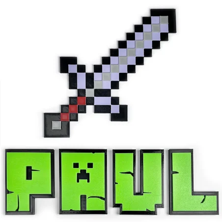 3D Wall Sticker Pixels - Netherite Sword Room Decoration