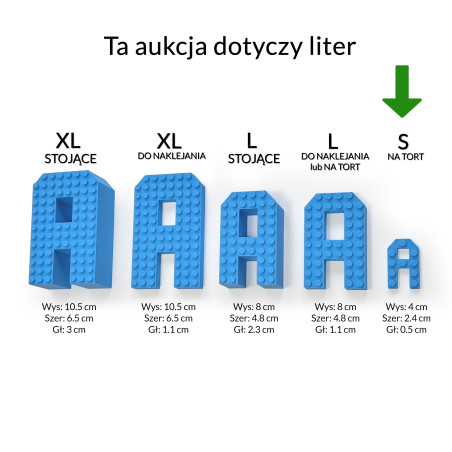 Literki na tort S w stylu klocków