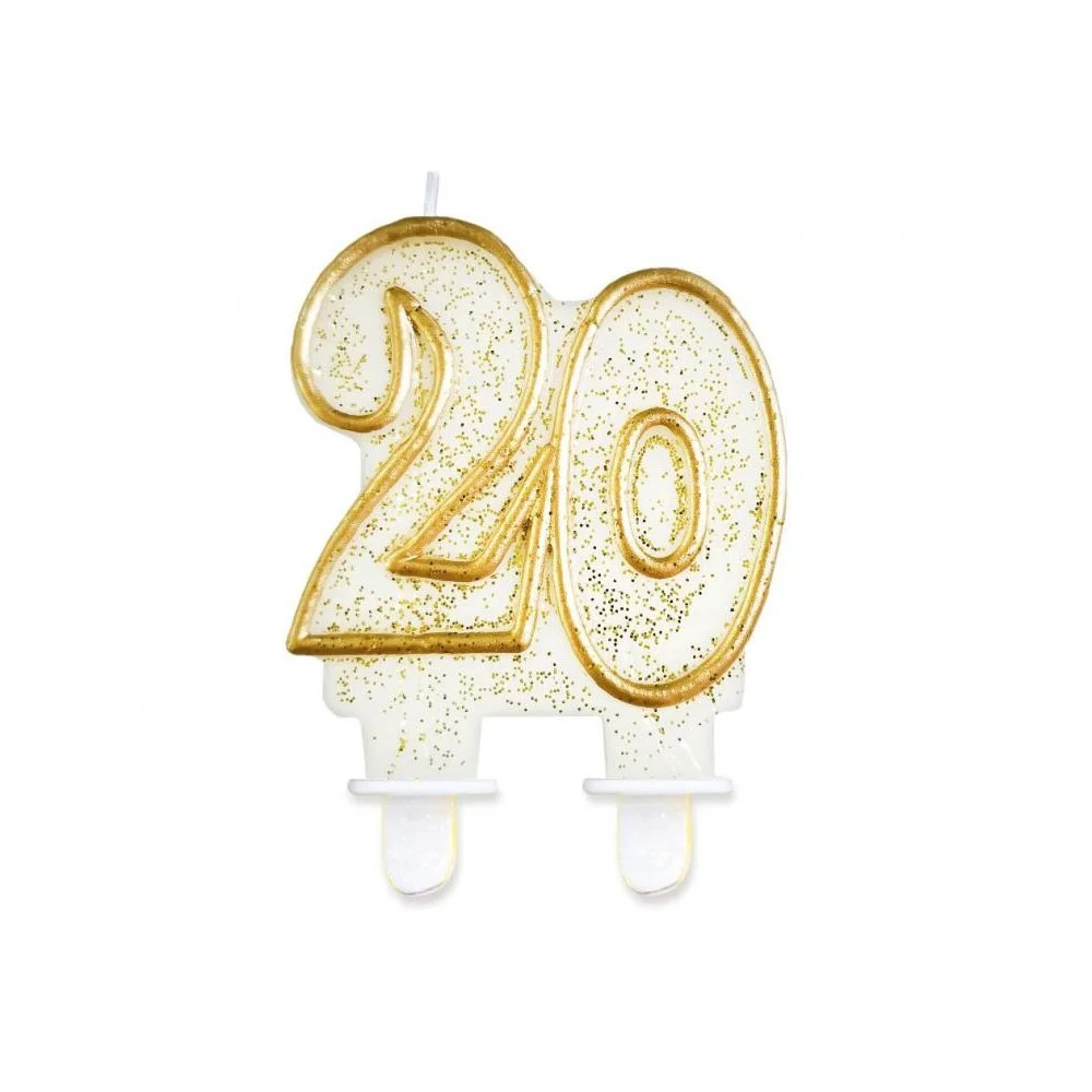 Birthday Candle Number 20 Gold Glitter 8cm 1pc Candle for Cake