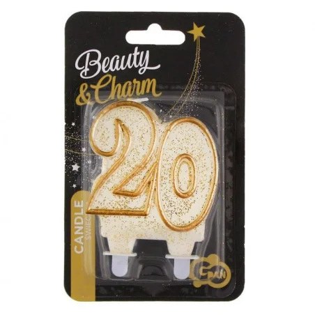 Birthday Candle Number 20 Gold Glitter 8cm 1pc Candle for Cake