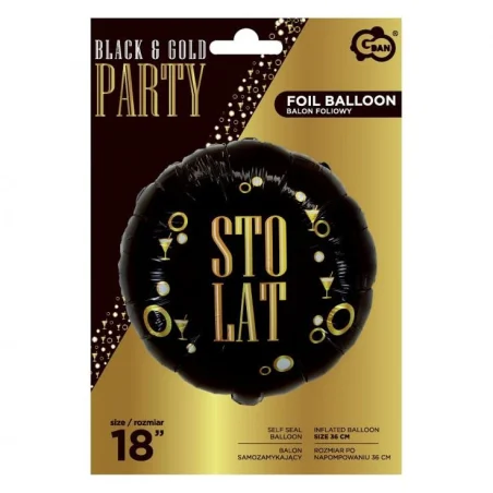 Black Round Foil Balloon "Hundred Years" Birthday Name Day Balloon 1 pc.