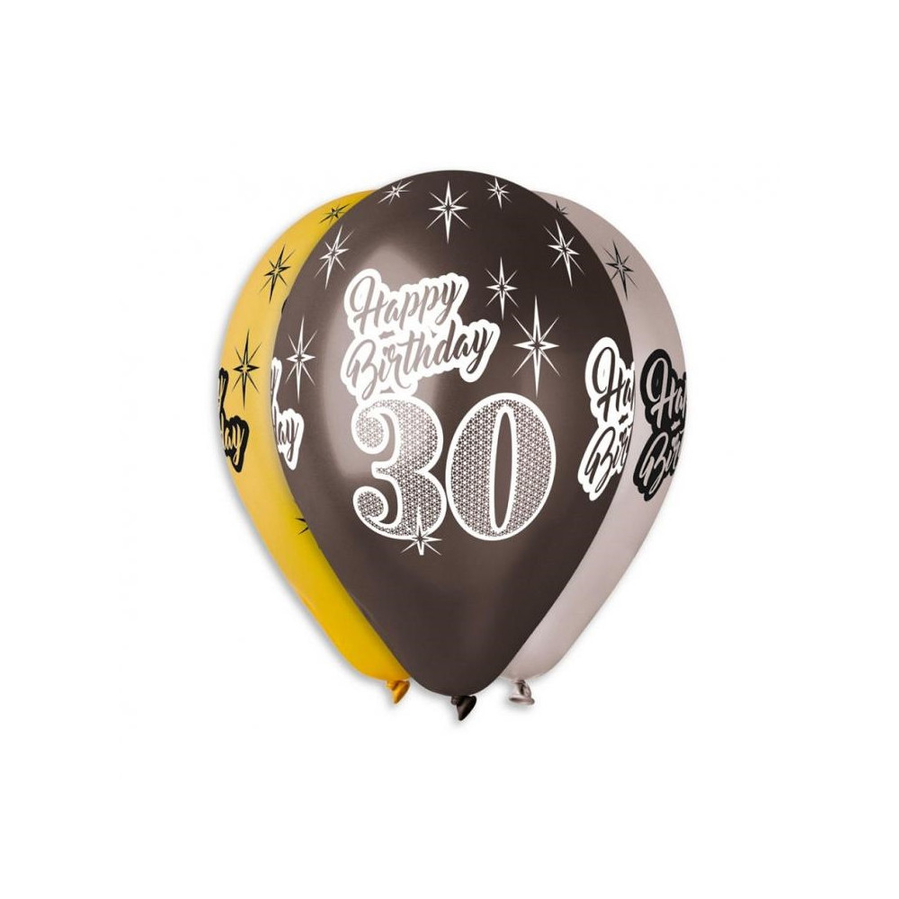 Balony Happy Birthday na 30 urodziny Zestaw złote czarne 6szt 12" Party