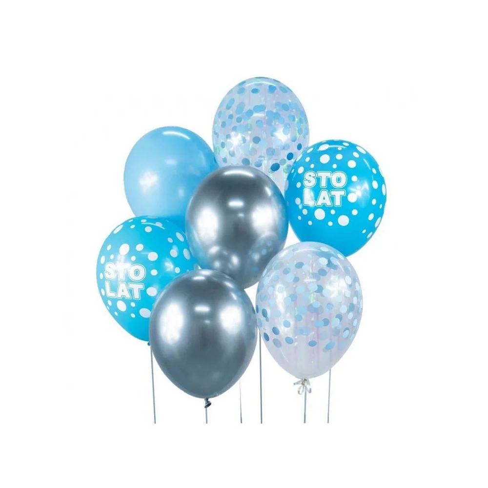 Blue and Silver Balloon Set "Happy Birthday" Party Bouquet 7pcs