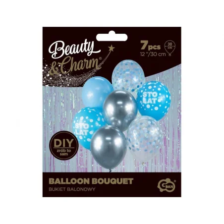 Blue and Silver Balloon Set "Happy Birthday" Party Bouquet 7pcs