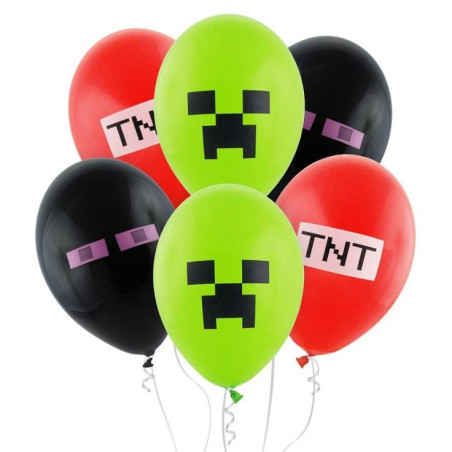 Balony Premium Zestaw balonów Minecraft na urodziny dla dziecka 6szt 30cm