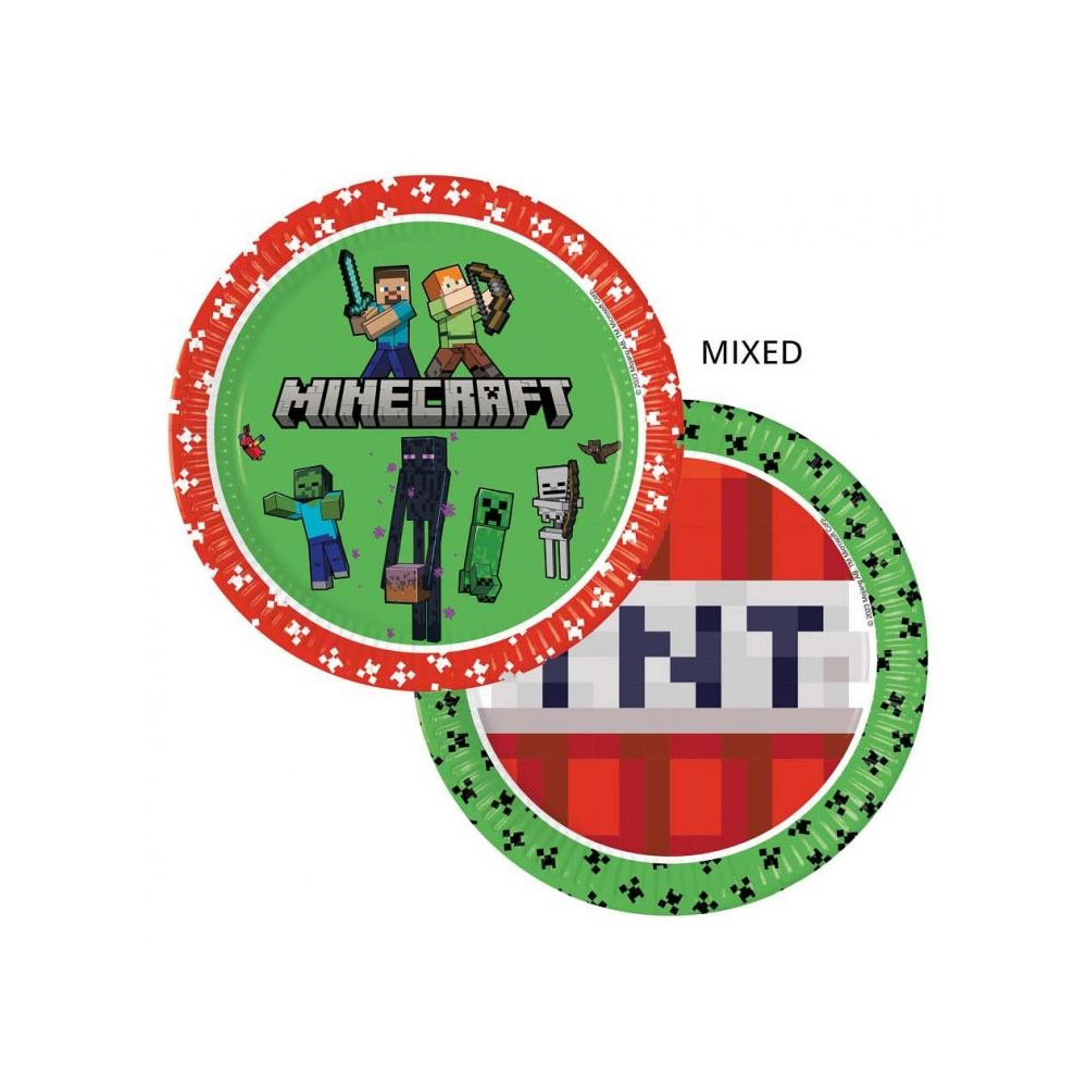 Talerzyki papierowe Minecraft 8 szt. Dekoracja urodzinowa dla fana gry 23cm