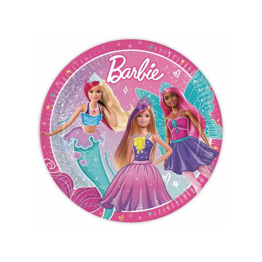 Talerzyki papierowe Barbie 8 szt. Dekoracja urodzinowa dla dziewczynki 23cm