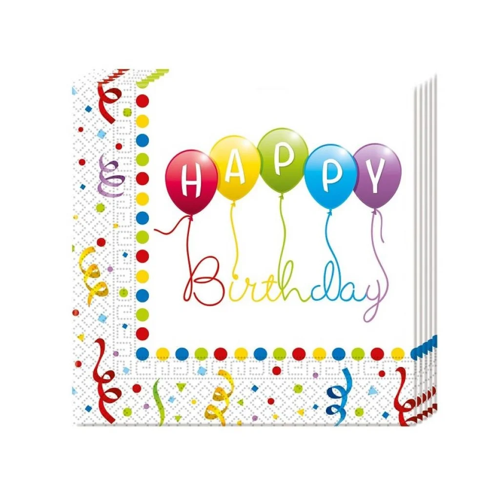 Birthday napkins with balloons Happy Birthday 33 cm 20 pieces for kids