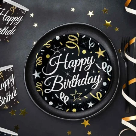 Paper Plates with "Happy Birthday" Inscription - 6 Pieces. Birthday Decoration