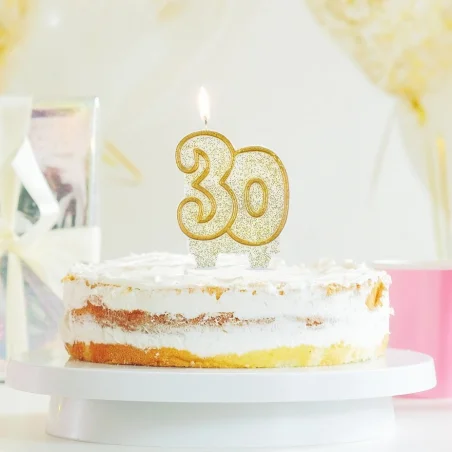 Birthday Candle Number 30 Gold Glitter 8cm 1pc Candle for Cake