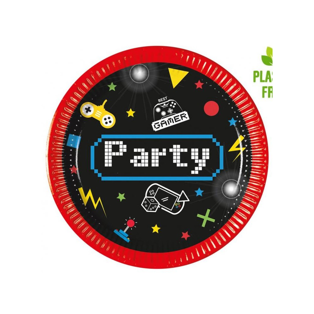 Talerzyki papierowe Gaming Party 8 szt. Gamer Dekoracja urodzinowa 20cm