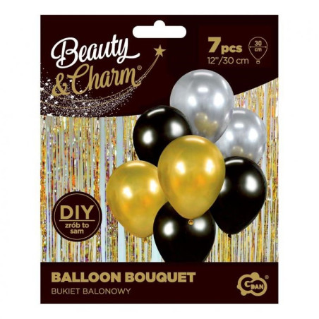 Zestaw balonów 7 szt. Eleganckie Balony Czarne Złote Srebrne Urodziny Party