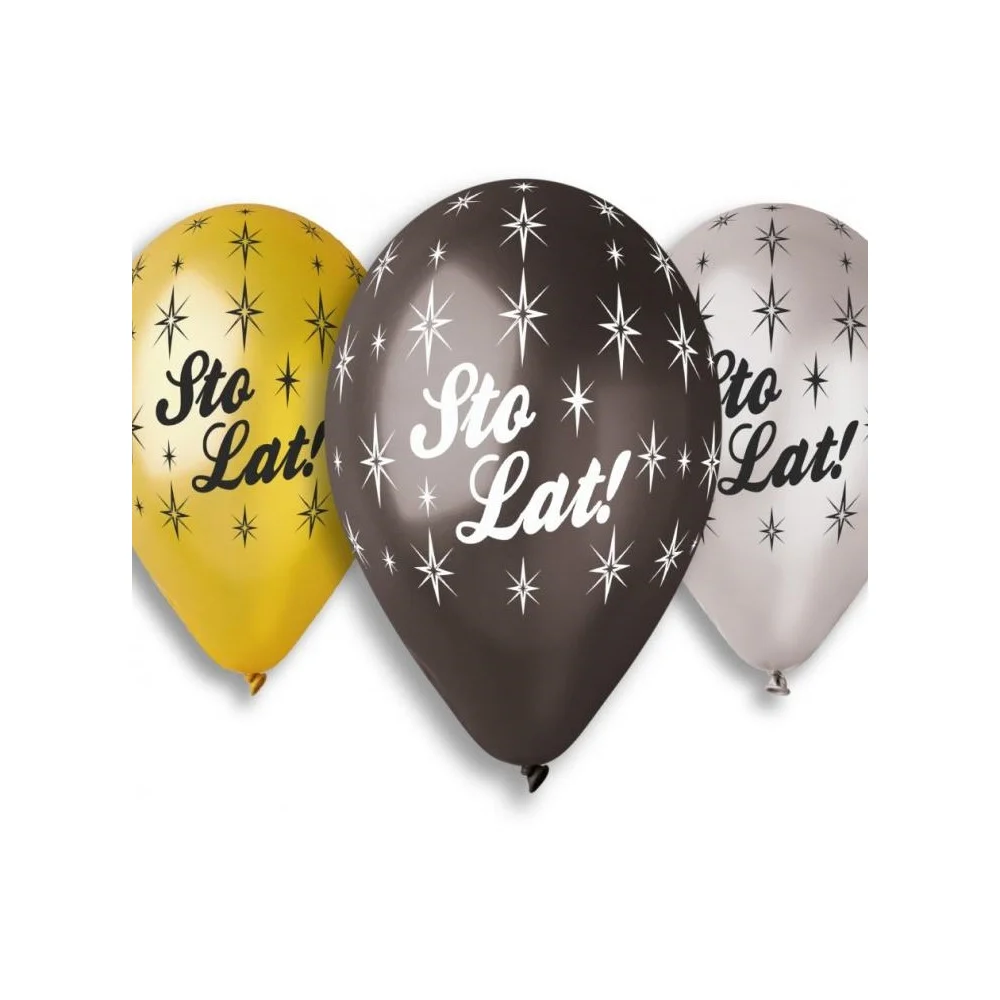 Set of Balloons "Happy Birthday" in Gold, Black, Silver Stars 6pcs 13"