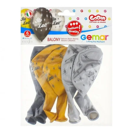 Set of Balloons "Happy Birthday" in Gold, Black, Silver Stars 6pcs 13"