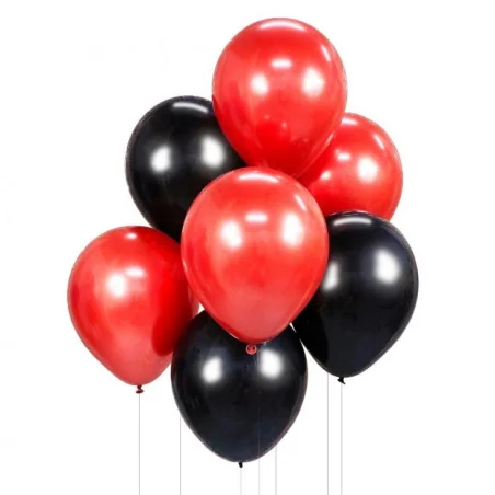 Set of 7 Balloons: Black and Red Birthday Party Bouquet