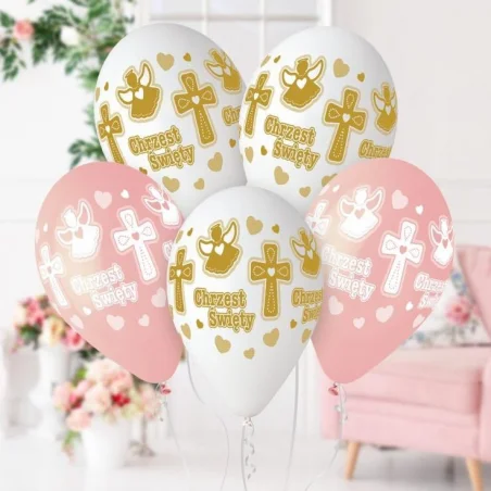 White and Pink Balloon Bouquet Set for Holy Baptism Girl - 25 pcs