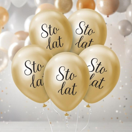 Balony urodzinowe Zestaw złotych balonów Sto Lat 5szt 12" Party