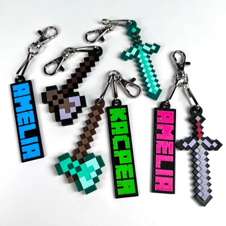 3D Minecraft-Style Name Keychain Set