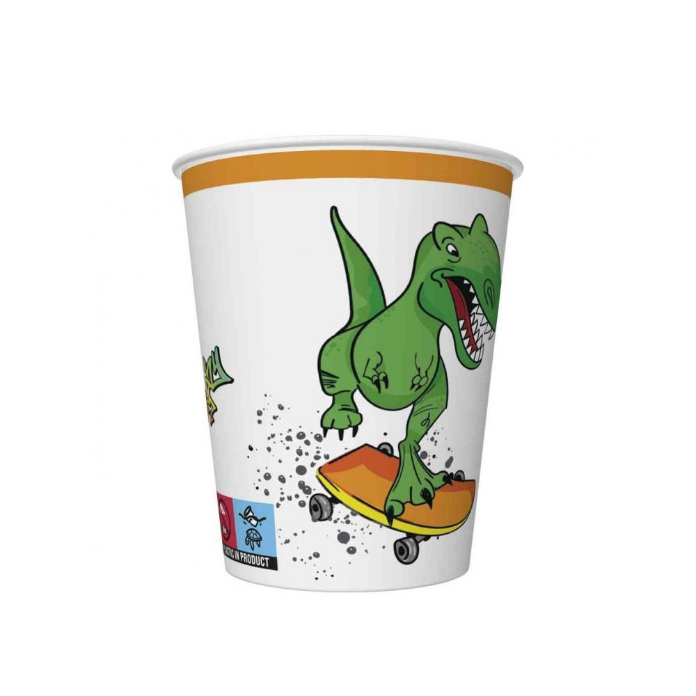 Kubeczki papierowe Crazy Dino TNT 250 ml 8 szt. Dinozaury