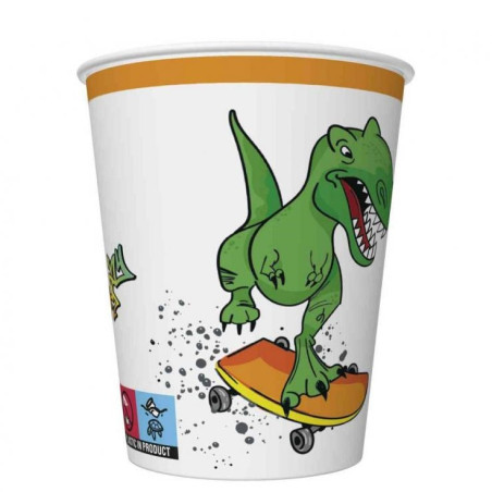 Kubeczki papierowe Crazy Dino TNT 250 ml 8 szt. Dinozaury