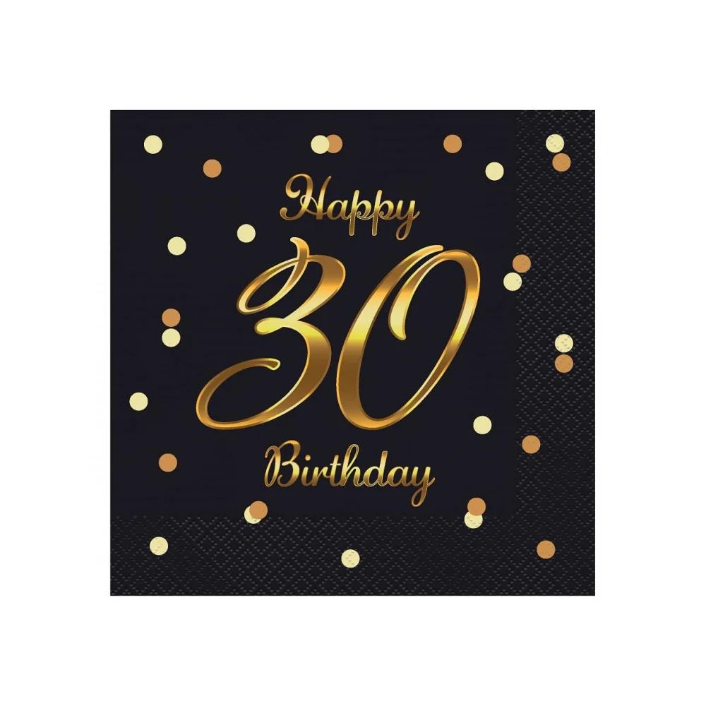 Birthday Napkins for a 40th Birthday Happy Birthday 33 cm 20pcs Black and Gold