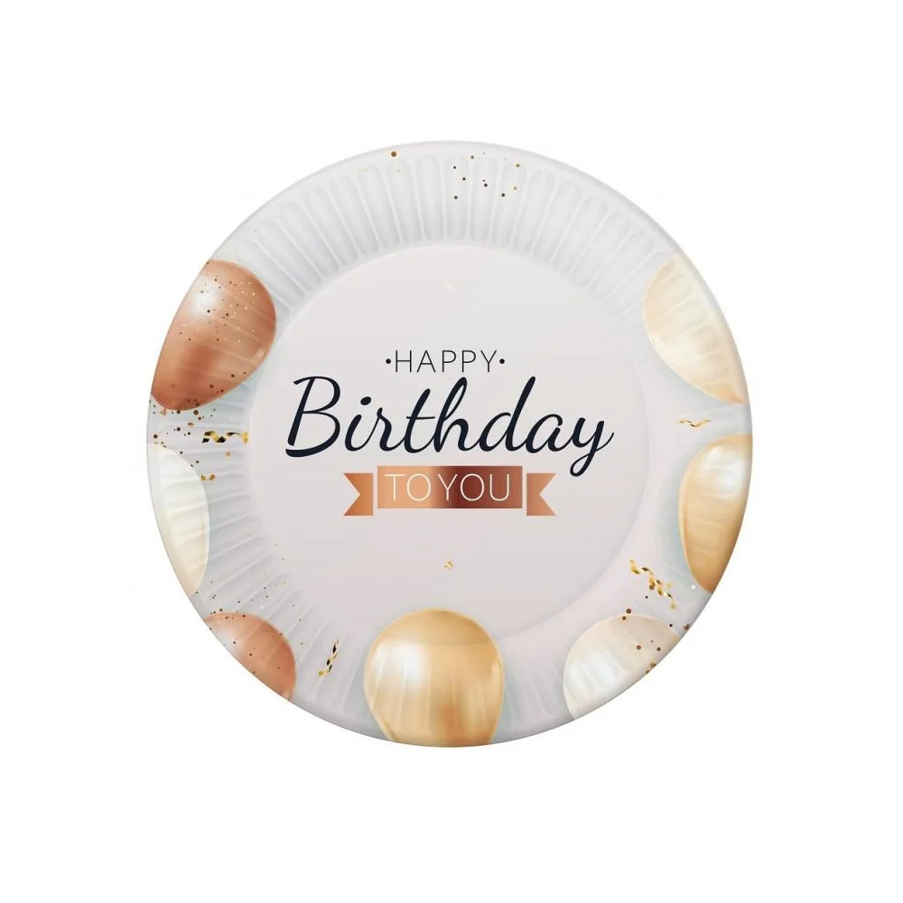 Paper plates with "Happy Birthday" inscription, 6 pcs. Golden balloons