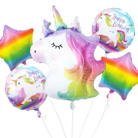 Zestaw balonów foliowych Jednorożec 5szt. Unicorn Balony dla dziewczynki