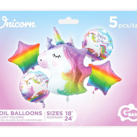 Zestaw balonów foliowych Jednorożec 5szt. Unicorn Balony dla dziewczynki