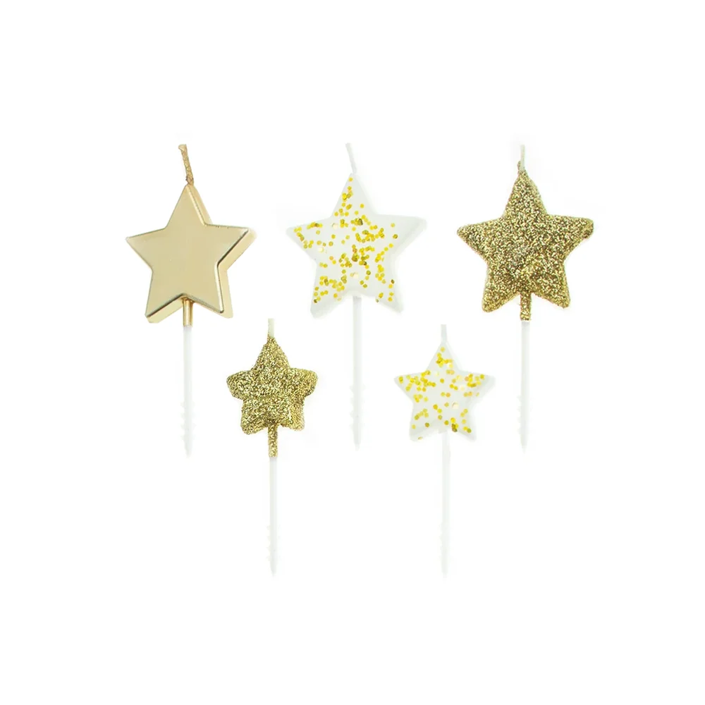 Gold Glitter Star Cake Candles 5pcs