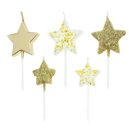 Gold Glitter Star Cake Candles 5pcs