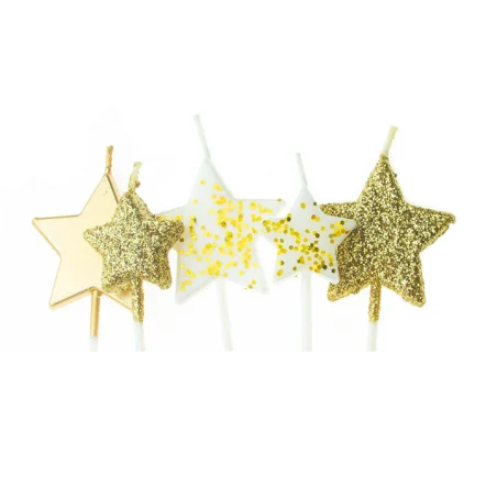 Gold Glitter Star Cake Candles 5pcs