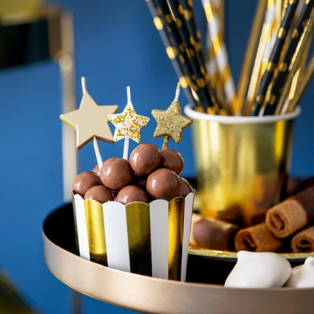 Gold Glitter Star Cake Candles 5pcs