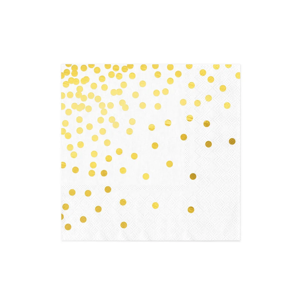 Paper Napkins for Communion, Christenings, Birthdays - 10 Pieces with Golden Polka Dots