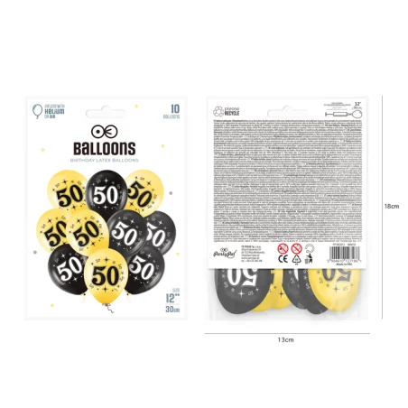 Latex Balloons for the Big 5-0! Black and Gold Birthday Balloons, 12 inches, Pack of 10