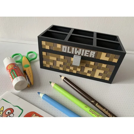 Minecraft-Style Personalized Desk Organizer Crayon Holder