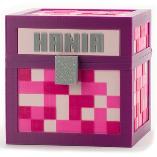 Pudełko XL z imieniem w stylu Minecraft różowe