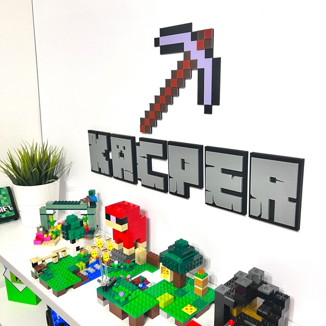 Naklejka na ścianę 3D pixele dekoracja dziecięcego pokoju Kilof Netherite – zdjęcie 2