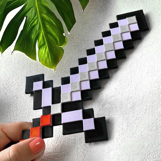 Naklejka na ścianę 3D Pixele dekoracja pokoju Miecz Netherite – zdjęcie 3