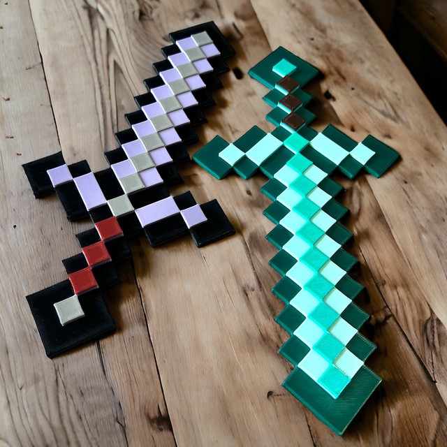 Naklejka na ścianę 3D Pixele dekoracja pokoju Miecz Netherite – zdjęcie 4