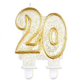 Świeczka urodzinowa cyfra 20 złoty brokat 8cm 1szt