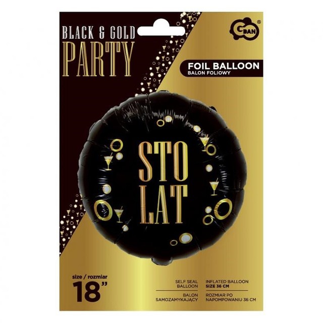 Balon foliowy czarny okrągły Sto Lat 1 szt. – zdjęcie 2