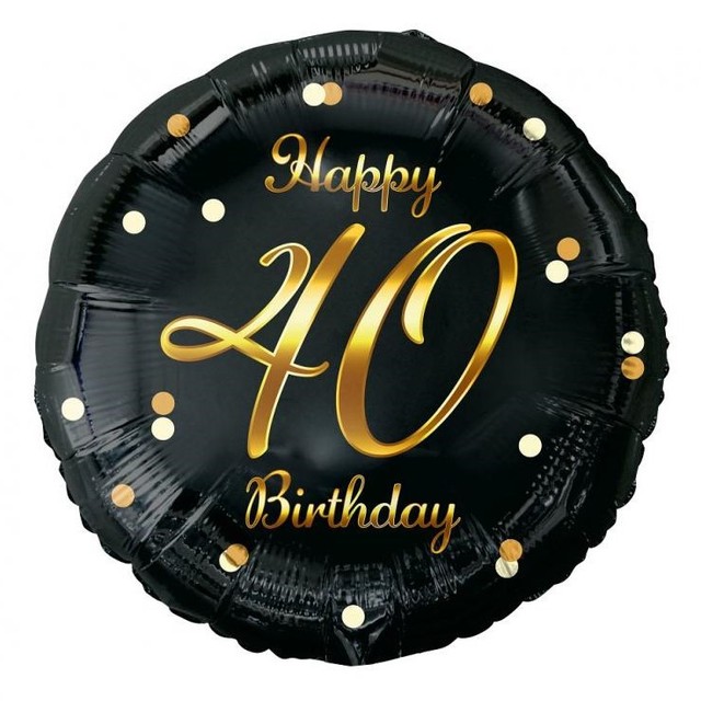 Balon foliowy czarny okrągły Happy Birthday 40 urodziny 1 szt.