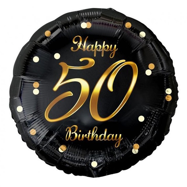 Balon foliowy czarny okrągły Happy Birthday 50 urodziny 1 szt.