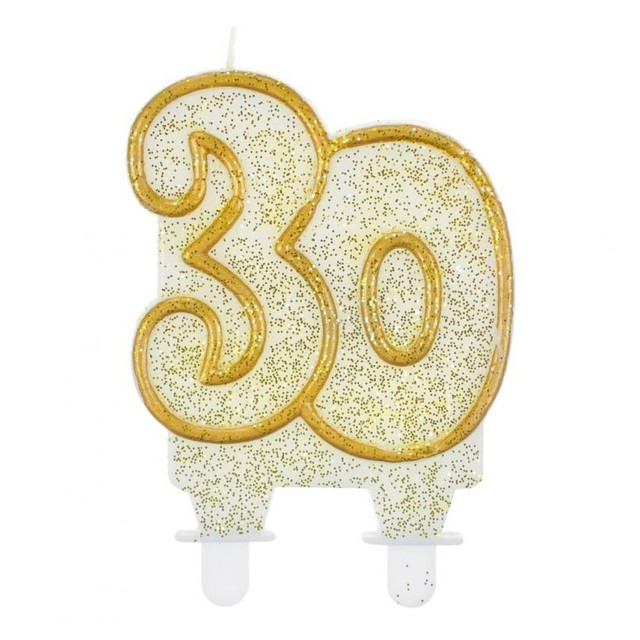 Świeczka urodzinowa cyfra 30 złoty brokat 8cm 1szt – zdjęcie 2