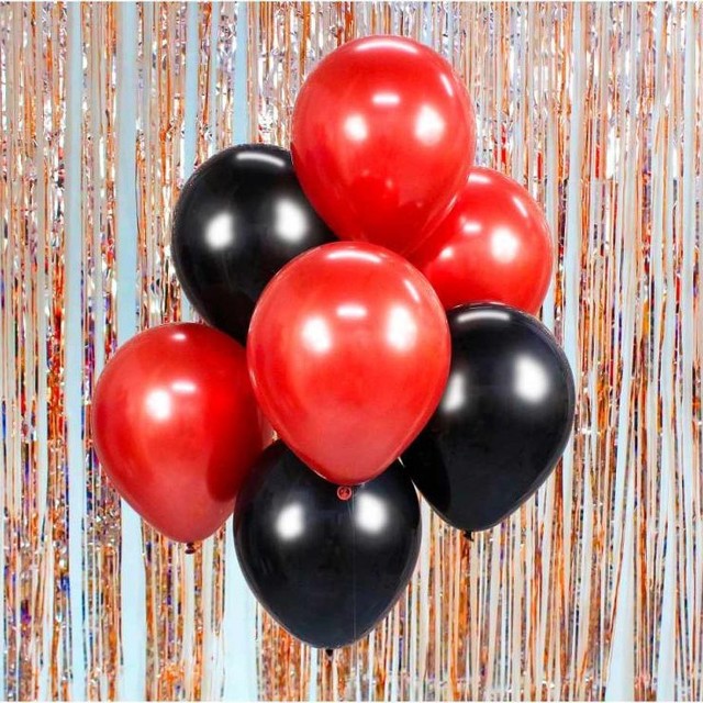 Zestaw balonów 7 szt. Bukiet Czarne Czerwone Urodziny Party – zdjęcie 2